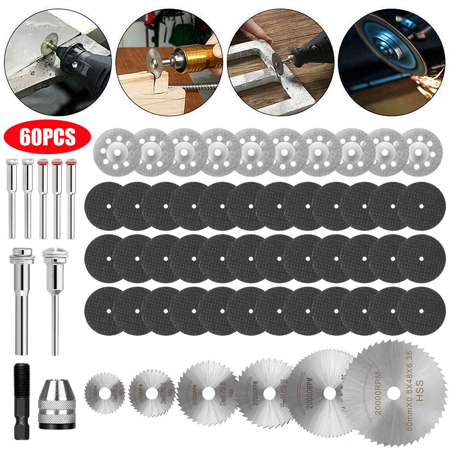 10/60x Diamond Cutting Wheel Saw Blades Cut Off Discs Set for Dremel Rotary Tool koeek - KOEEK