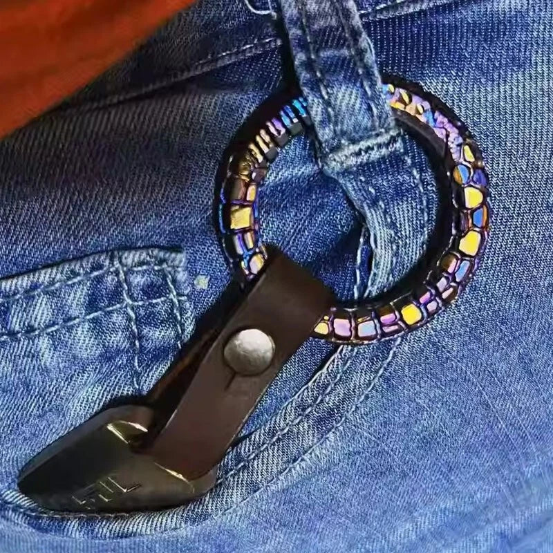 Handmade Carved Titanium Alloy Keychain Key Ring Portable Outdoor Hang EDC Tool 07FC0E-D4 - KOEEK