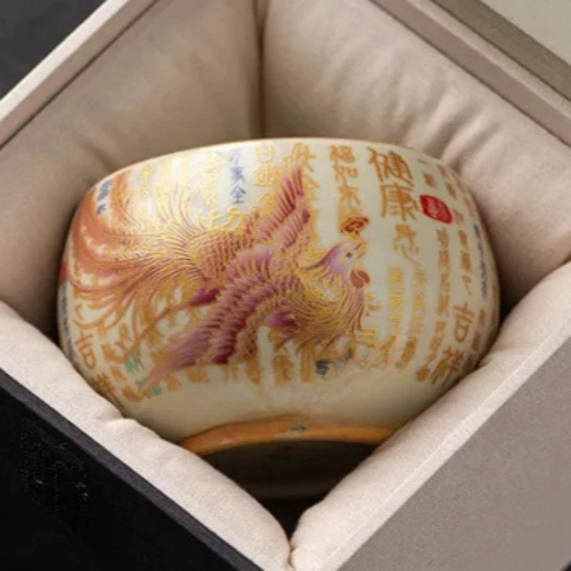 150ml Ceramic Ru Kiln Handpainted Dragon Phoenix Zen Tea-tasting Cup Master Cup 07FC0E-D4 - KOEEK