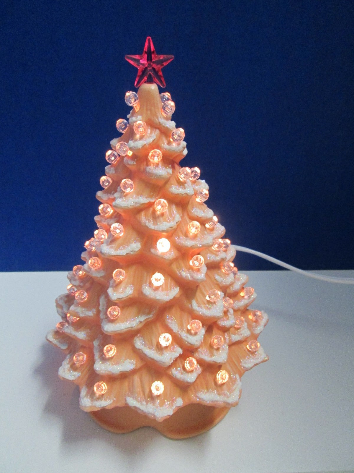 "CORAL w/SNOW CAPS"  Ceramic Christmas Tree"  ly Made/ Extra Lights 07FC0E-D4 - KOEEK