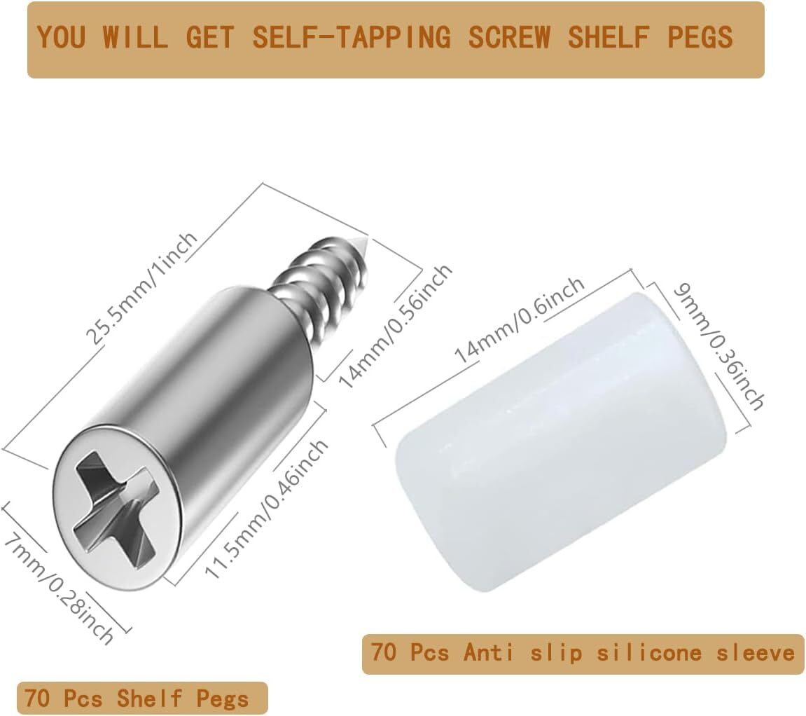 new 70 Pcs Self-Tapping Screws Cabinet Laminate Support, 70 sets, silvery white 07FC0E-D4 - KOEEK