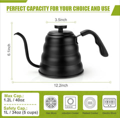 Tea Kettle with Thermometer Pot Black Stovetop Tea Kettle 40 oz 1200ml Gooseneck