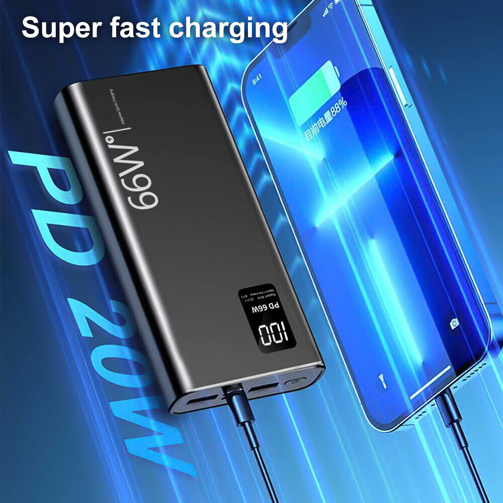 ny 1-2X 30000mAh 66W Power Bank bærbar PD 20W hurtiglader 2USB eksternt batteri