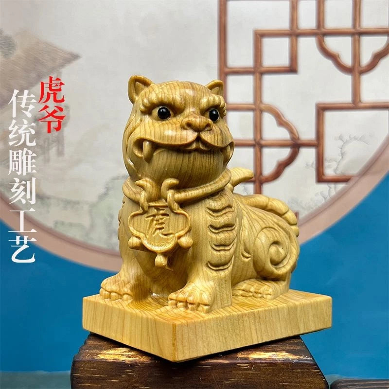 7cm Cai Bai Wood Carved General Tiger Figurine Home Décor Living Room Display 07FC0E-D4 - KOEEK