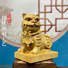 7cm Cai Bai Wood Carved General Tiger Figurine Home Décor Living Room Display 07FC0E-D4 - KOEEK