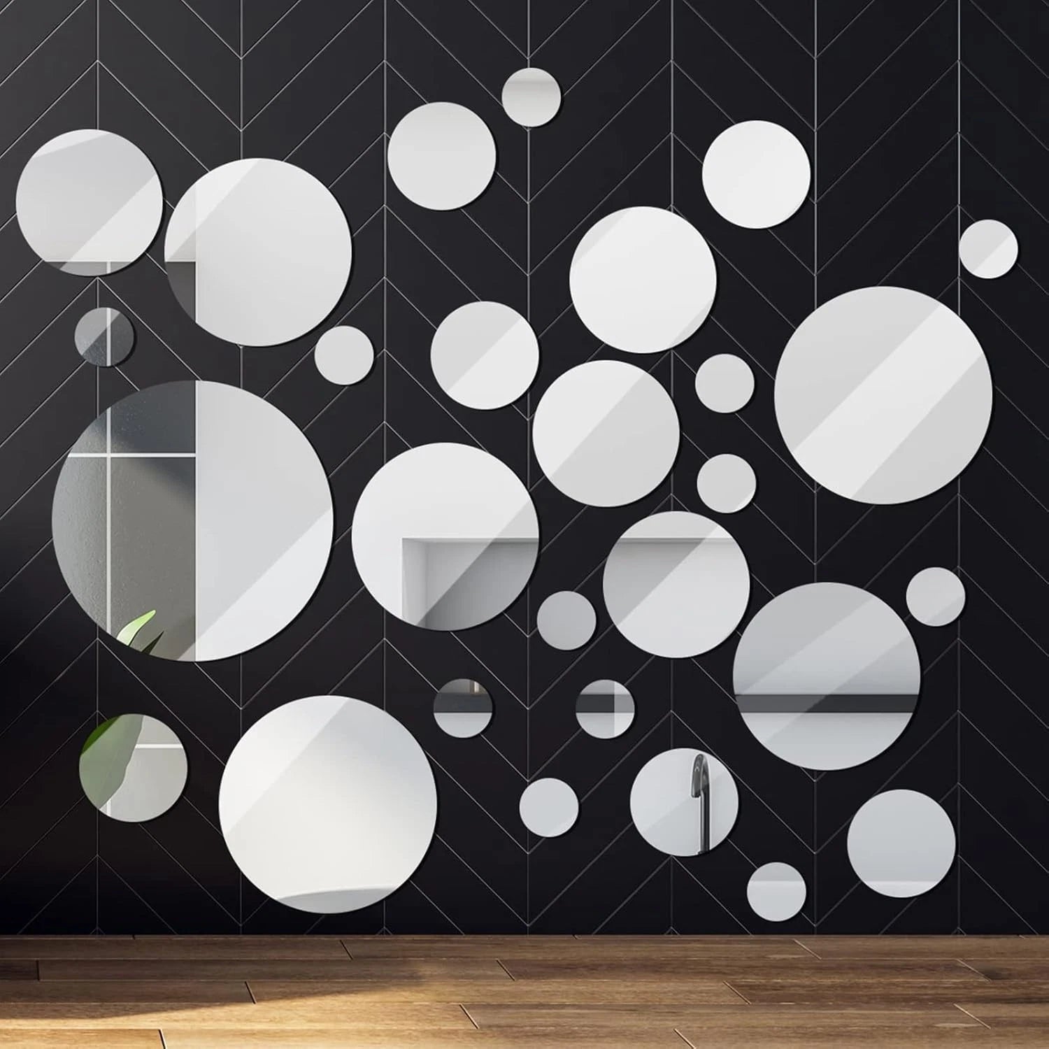 Real Glass Round Mirror Tiles Frameless Round Wall Mirrors Glass Mirror Tiles 07FC0E-D4 - KOEEK