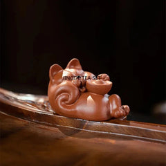 Purple Clay Tea Pet Animal Statue  Cat Handmade Sculpture Jewelry Chinese 07FC0E-D4 - KOEEK