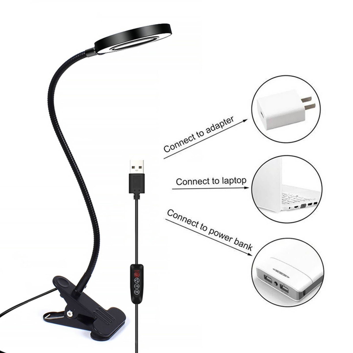 new Magnifying Lamp LED Light 3X Gooseneck With USB-Cable Adjustable Brightness koeek - KOEEK