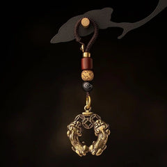 Double Bite Pi Xiu Brass Mobile Pendant U Disk Keychain Retro Unisex Handmade 07FC0E-D4 - KOEEK