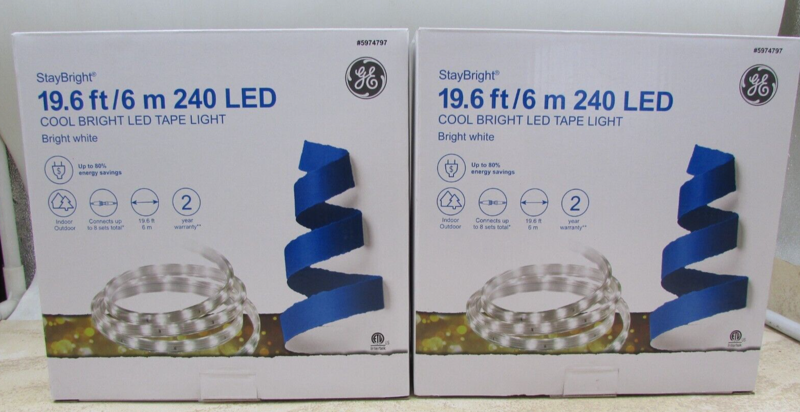 2 PACK GE StayBright 240-Light 19.6-ft White Integrated LED Christmas Tape Light GE - KOEEK