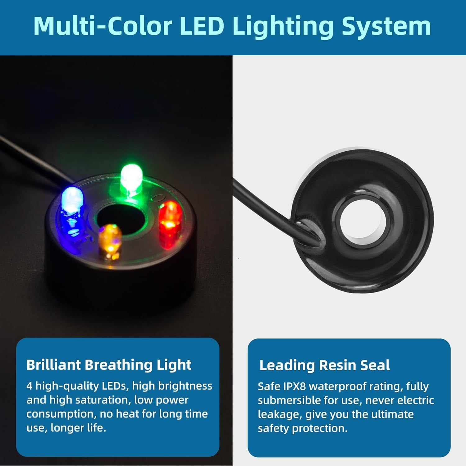 new Mini Submersible Fountain Water Pump With LED Light 95GPH 5W(4 LED), Black 07FC0E-D4 - KOEEK