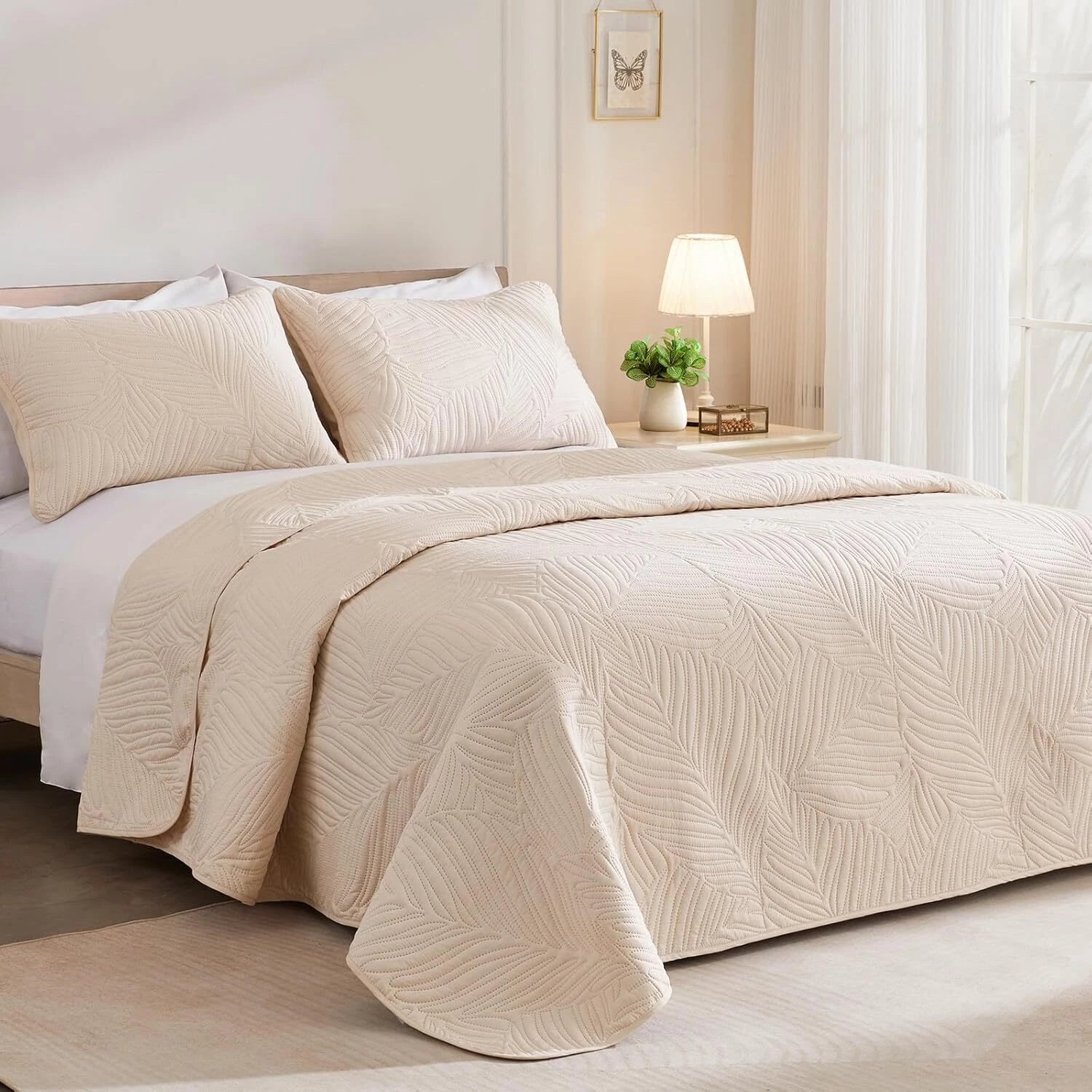 Queen Quilt Bedding Set,Lightweight Beige Quilts Queen Full Size for All Seasons 07FC0E-D4 - KOEEK