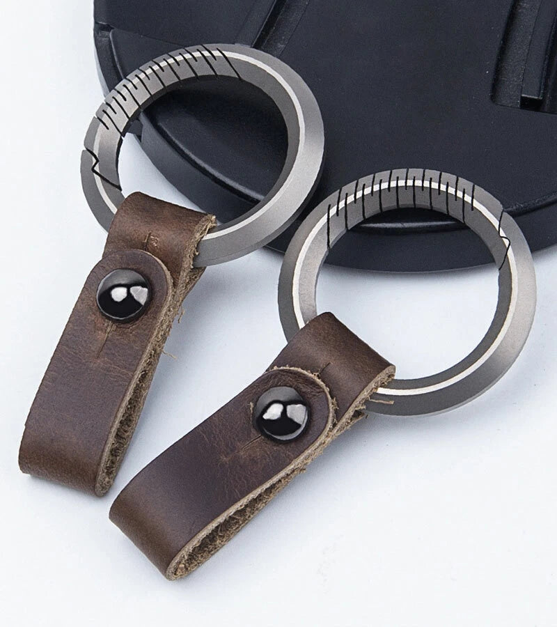 EDC TC4 Titanium + Leather Keychain Portable Removable Key Ring Pendant Set Tool EDC - KOEEK