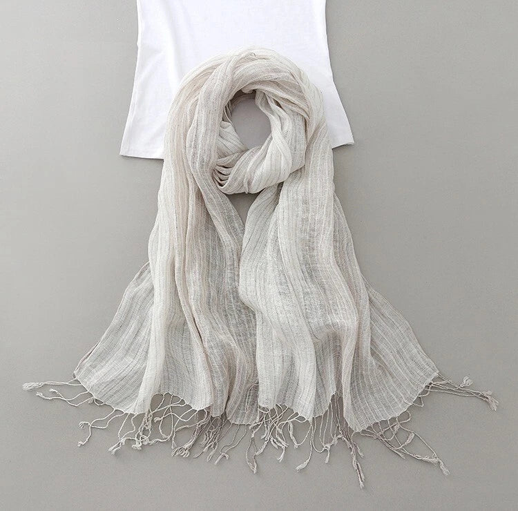 Hot Mens Flax Linen Scarf Breathable Tasseled Striped Shawl Unisex Neckerchief 07FC0E-D4 - KOEEK