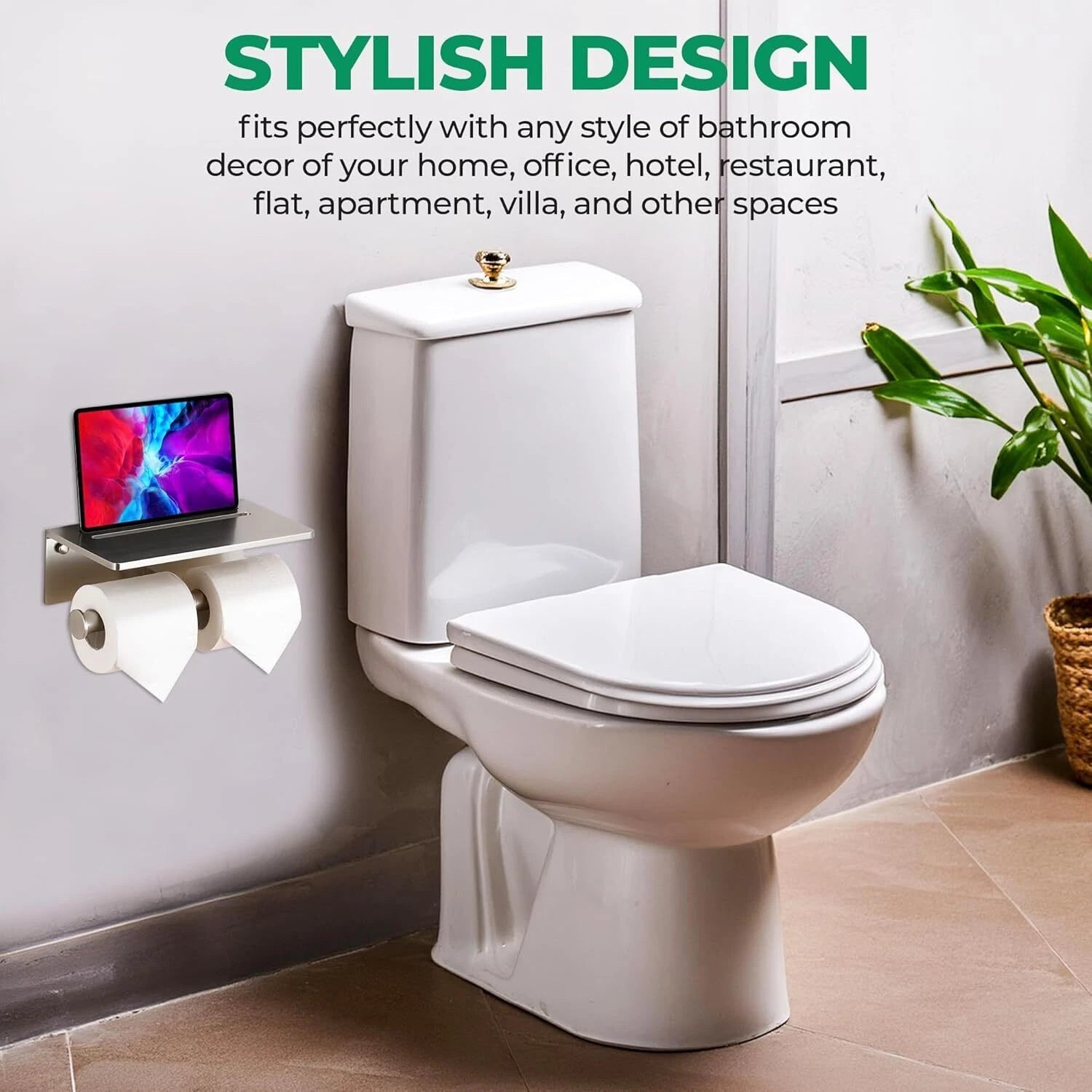 Toilet Paper Holder -Aluminum Double Roll Toilet Paper Holder, 3M Self-Adhesive 07FC0E-D4 - KOEEK