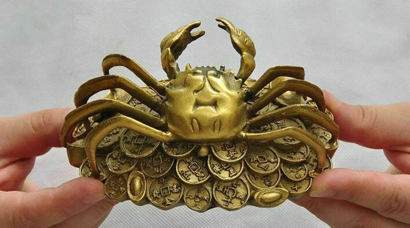 13cm Chinese Old Fengshui Copper Handwork Carve Ingots Money Crab Statue Crafts 07FC0E-D4 - KOEEK