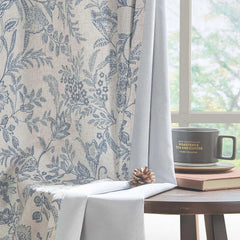 Blue floral lining curtains, rustic linen material, length 84 inches 07FC0E-D4 - KOEEK