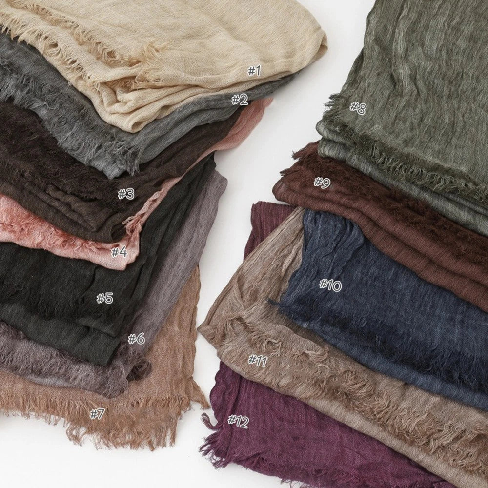 Solid Color Cotton-linen Scarves Women Head Scarves Crinkled Shawls Headscarves 07FC0E-D4 - KOEEK