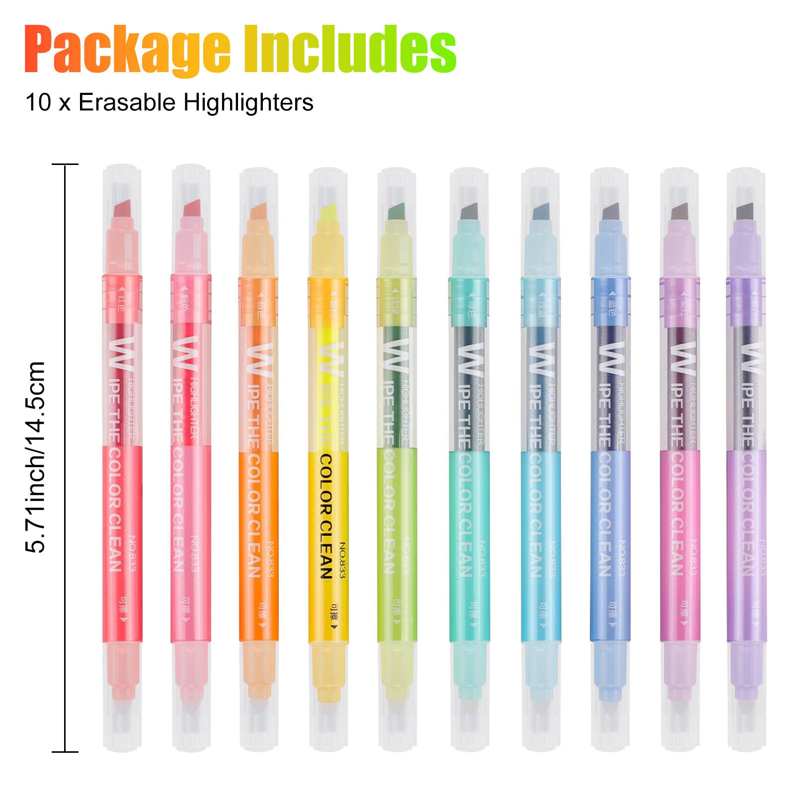 10 Colors Erasable Dual Tip Highlighter Markers for Students