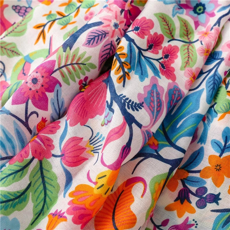 Womens Garden Floral Shawl Tassel Colorful Beach Vacation Pashmina Wrap Scarf 07FC0E-D4 - KOEEK