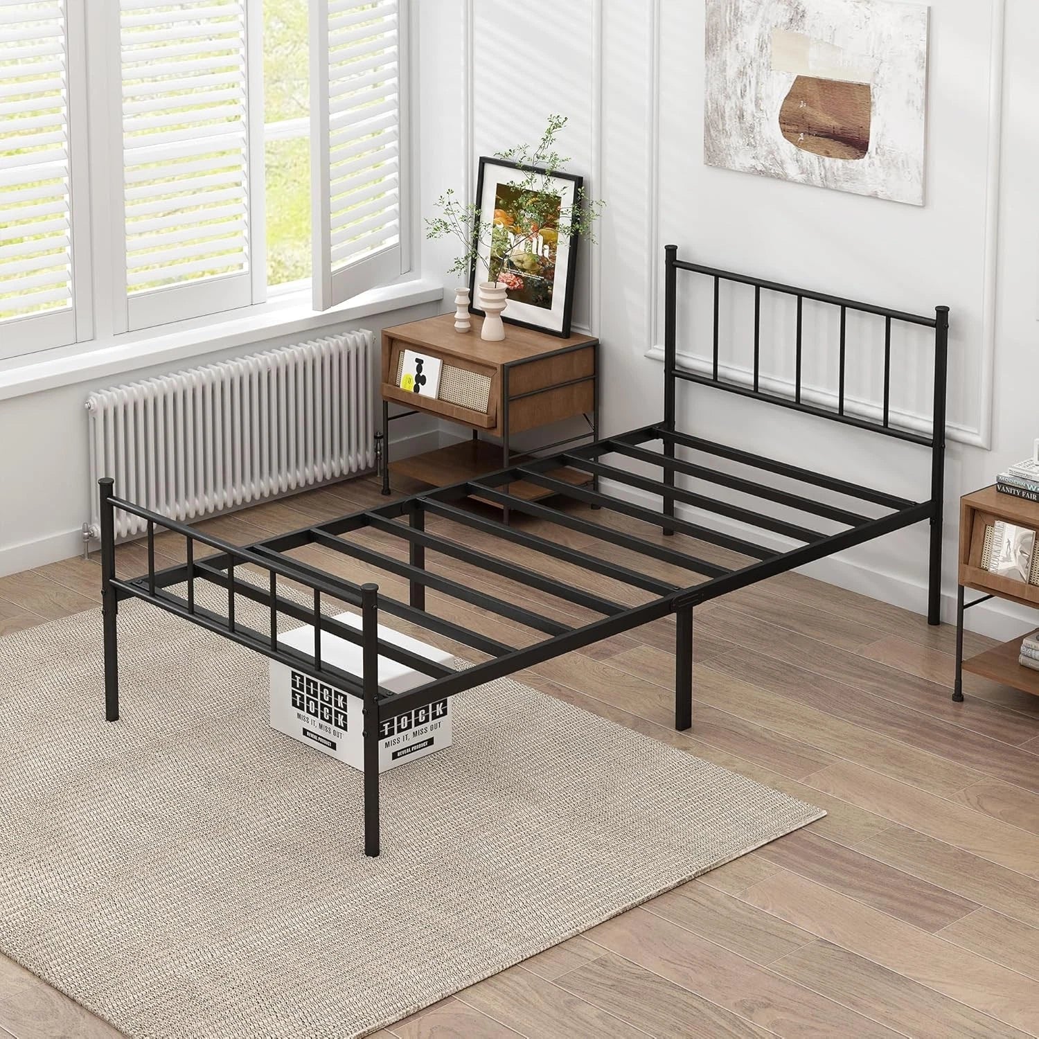 Classic metal platform bed frame with steel rail support mattress base 07FC0E-D4 - KOEEK