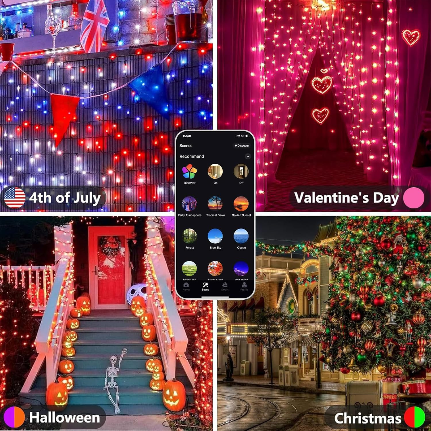 Smart Color Changing Halloween Lights, 66 FT 200 LED RGB Christmas String Lights 07FC0E-D4 - KOEEK