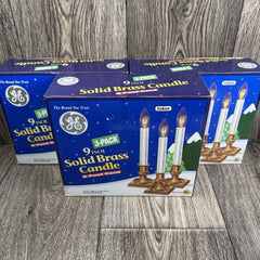 (3) GE 9" Solid Brass Candle Electric Christmas Light 3 Pack  Open - 9 Total GE - KOEEK