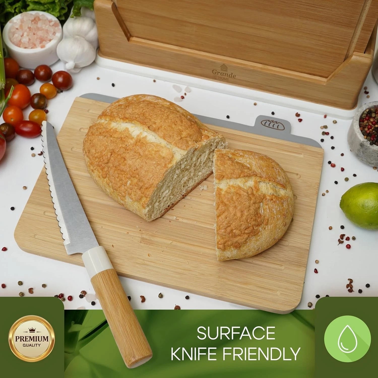Wooden Cutting Boards for Kitchen – 5-Pcs Cutting Board Set with Holder 07FC0E-D4 - KOEEK