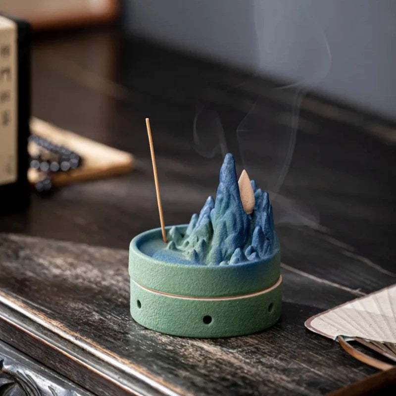10.5cm Ceramic Handamde Qianli Jiangshan Incense Burner Zen Home Censer Ornament 07FC0E-D4 - KOEEK