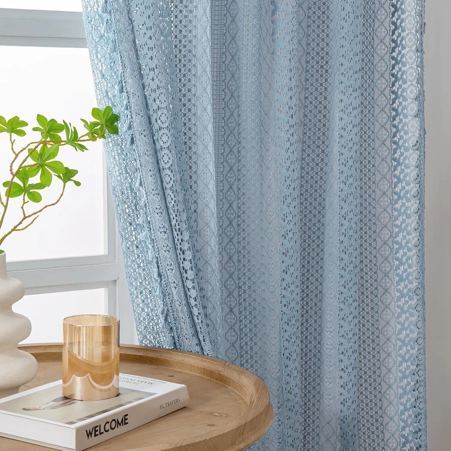 2 cotton sheer slate blue curtains, 63 inches long 07FC0E-D4 - KOEEK