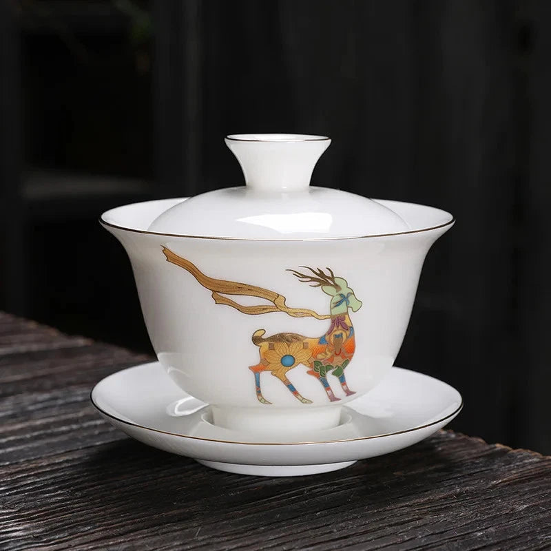 140ml Chinese Jingdezhen Ceramic Handpainted Gaiwan Tea Tureen Kungfu Teaware 07FC0E-D4 - KOEEK