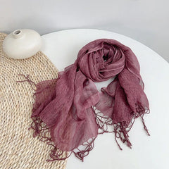 Womens Soft  Linen Cotton Scarf Solid Color Tassel Yellow Neckerchief Shawl 07FC0E-D4 - KOEEK