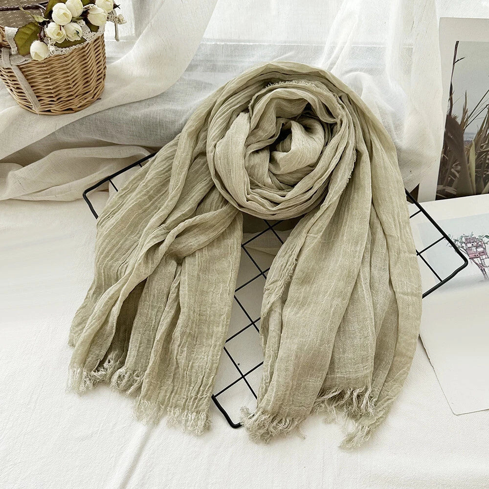 Solid Colors Cotton Scarves Shawls Wrap Men Unisex Wrinkle Large Scarf 200*100cm 07FC0E-D4 - KOEEK