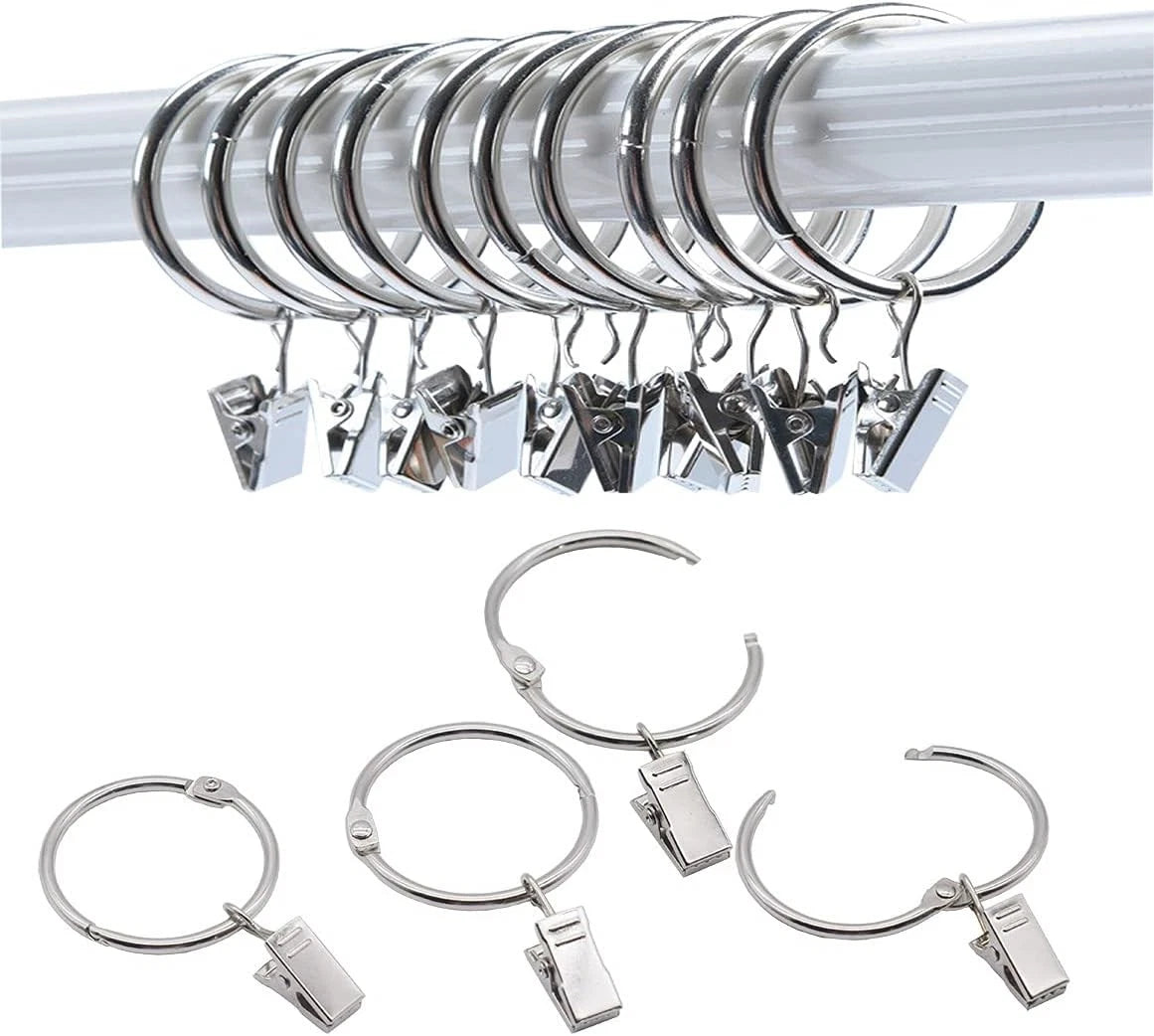 40 Pack Openable Curtain Rings with Clips Metal Hangers Ring,  (Silver,1.5") 07FC0E-D4 - KOEEK