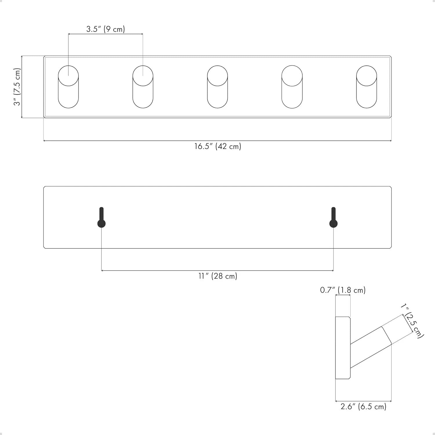 Wall-mounted coat rack with 5 heavy-duty 1-inch diameter hooks (set of 2) 07FC0E-D4 - KOEEK
