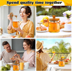 new Honey Pot with Dipper and Lid - 18oz Glass Jar Wooden Transparent 07FC0E-D4 - KOEEK
