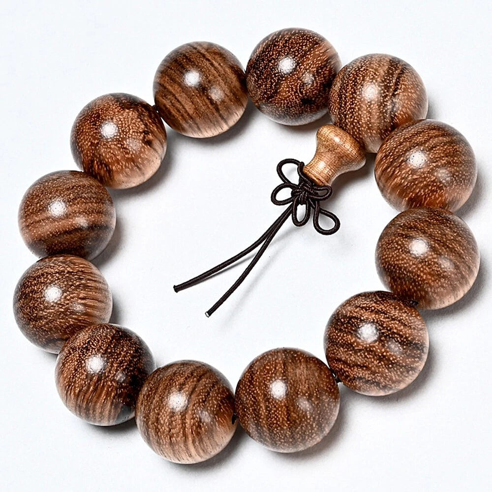 20 mm Vietnam Agarwood Wooden Bracelets Tiger Pattern Buddha Round Beads 07FC0E-D4 - KOEEK