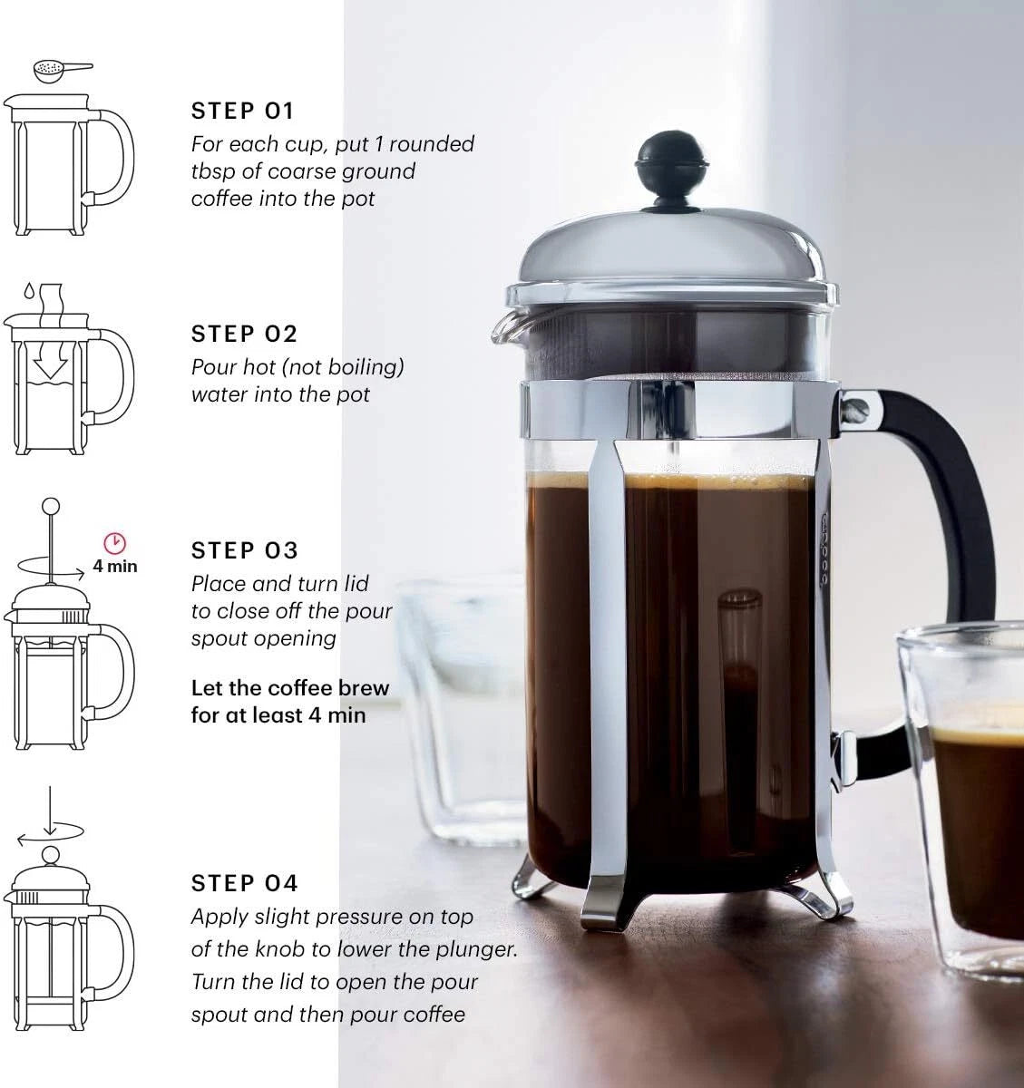51 oz French Press Coffee Pot, High Temperature Borosilicate Glass 07FC0E-D4 - KOEEK