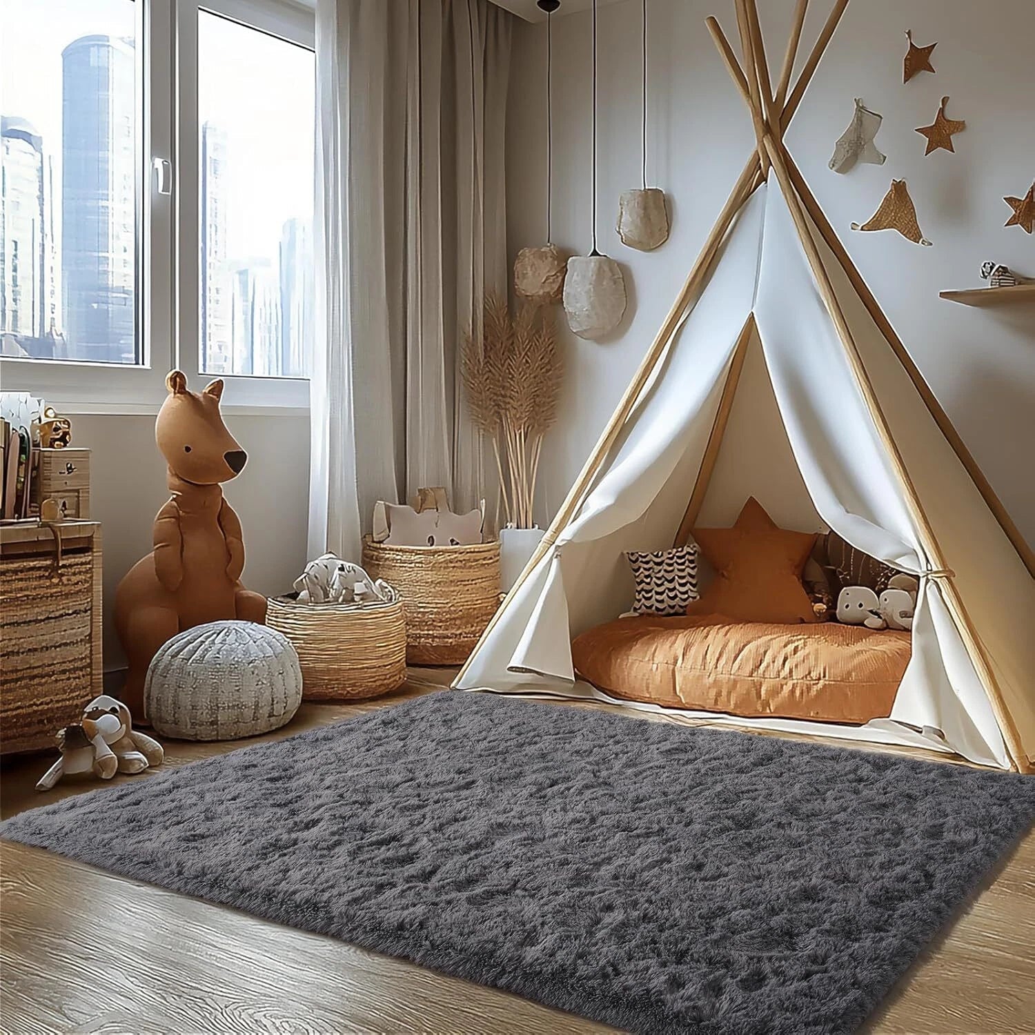 Area Rugs Living Room Grey Rugs for Bedroom 4x6 Carpet Fluffy Fuzzy Soft Shag 07FC0E-D4 - KOEEK