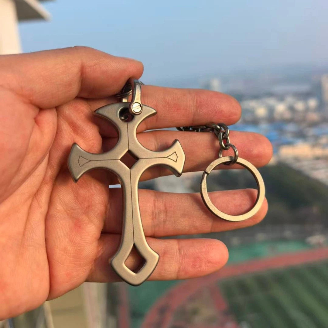 TC4 Titanium Alloy Cross Horseshoe Buckle KeyRing EDC Tool Titanium chain Suit 07FC0E-D4 - KOEEK