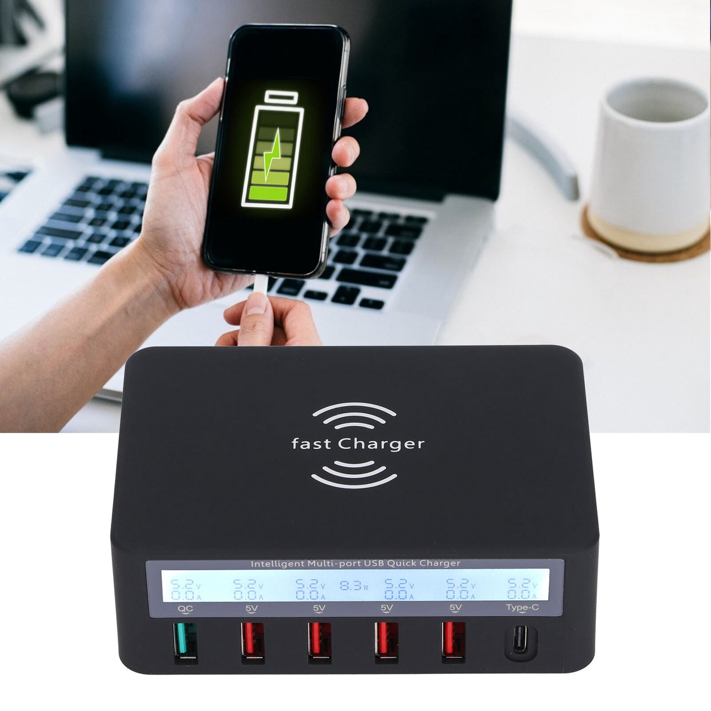 new (black)USB Charging Station 6Port Smart USB Charger Power Fast Charger For koeek - KOEEK