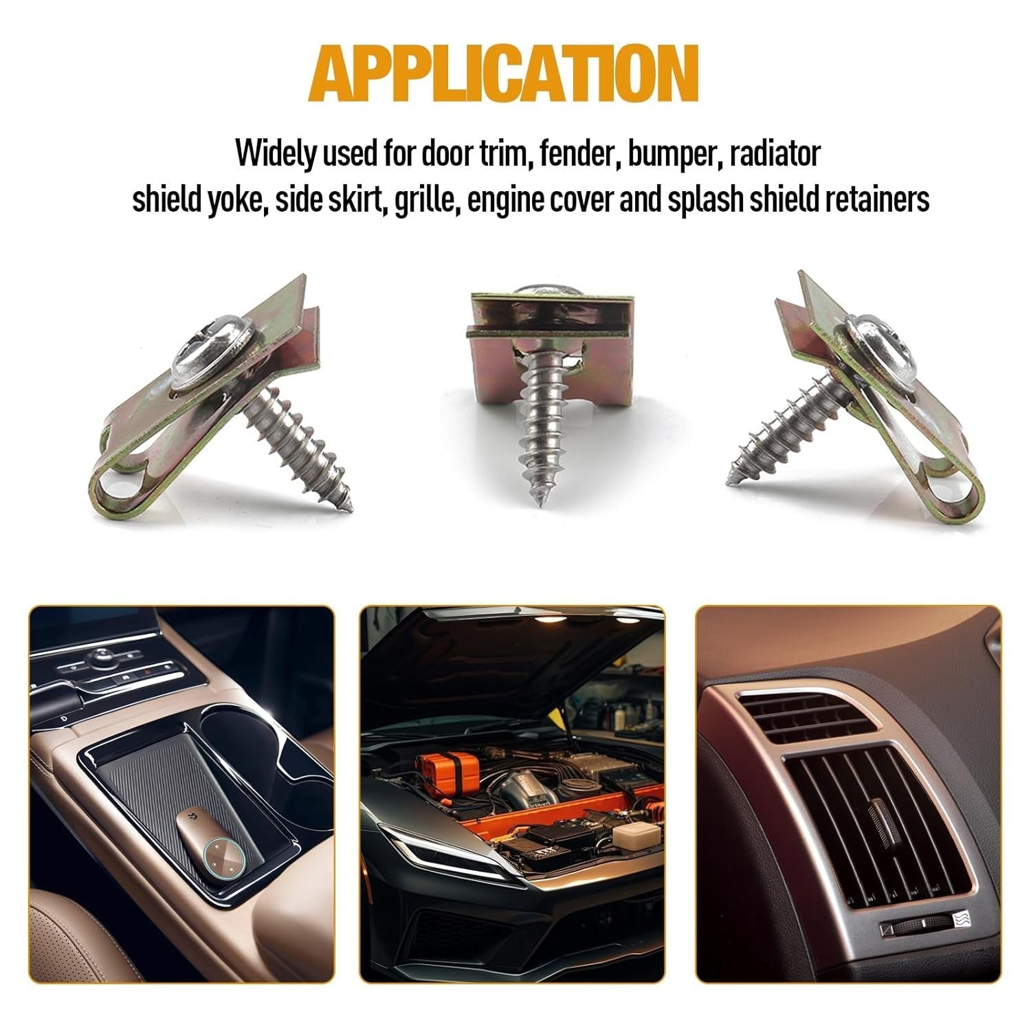 new 200PCS Car U‑Clips with Screw Assortment Kit, Automotive Screws Chrome/Brass 07FC0E-D4 - KOEEK