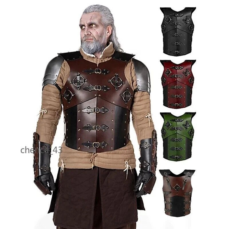 Medieval Adjust Leather Armor Vest Cosplay Hatless War Jacket Riveted Fasteners 07FC0E-D4 - KOEEK