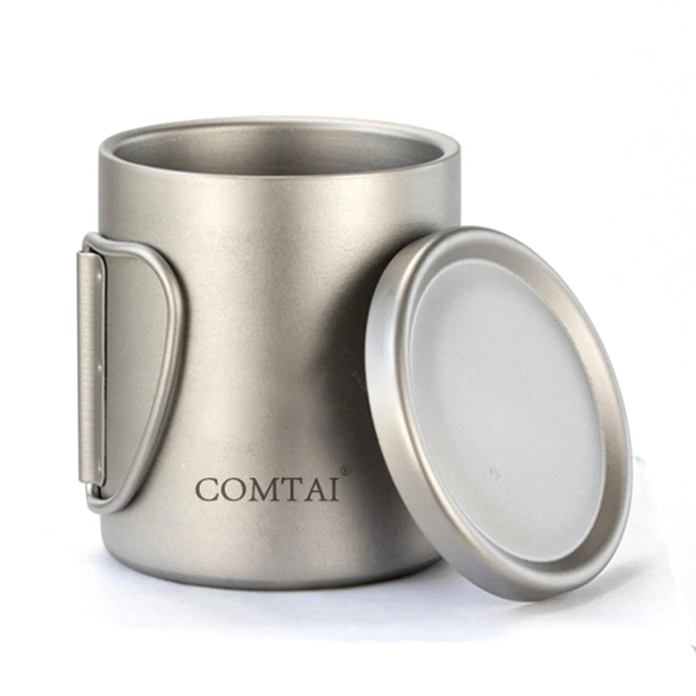 For Home Outdoor Camping Double Wall Titanium Water Cup Coffee Tea Mug With Lid 07FC0E-D4 - KOEEK