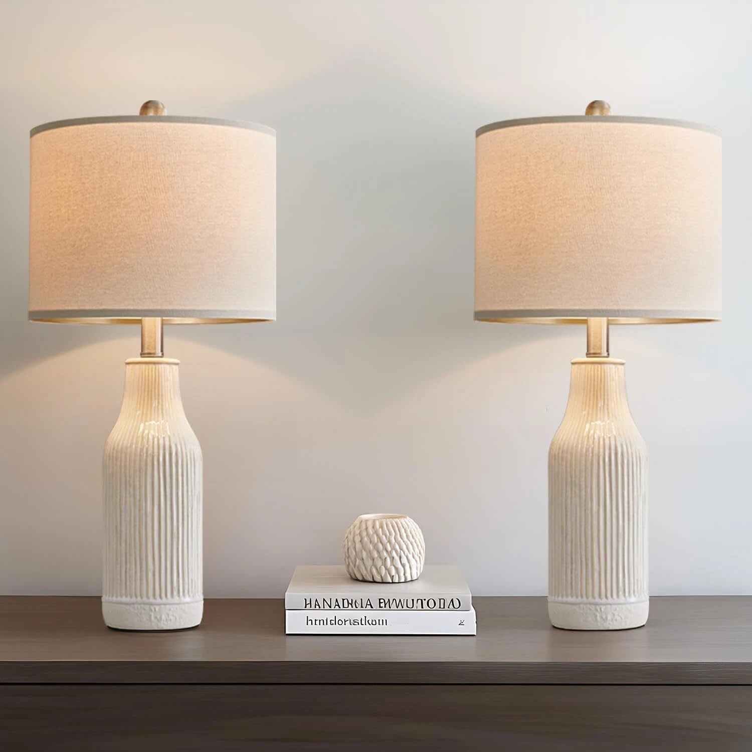 23.75-Inch Modern Ceramic Table Lamp (Set of 2), Nightstand Lamps 07FC0E-D4 - KOEEK