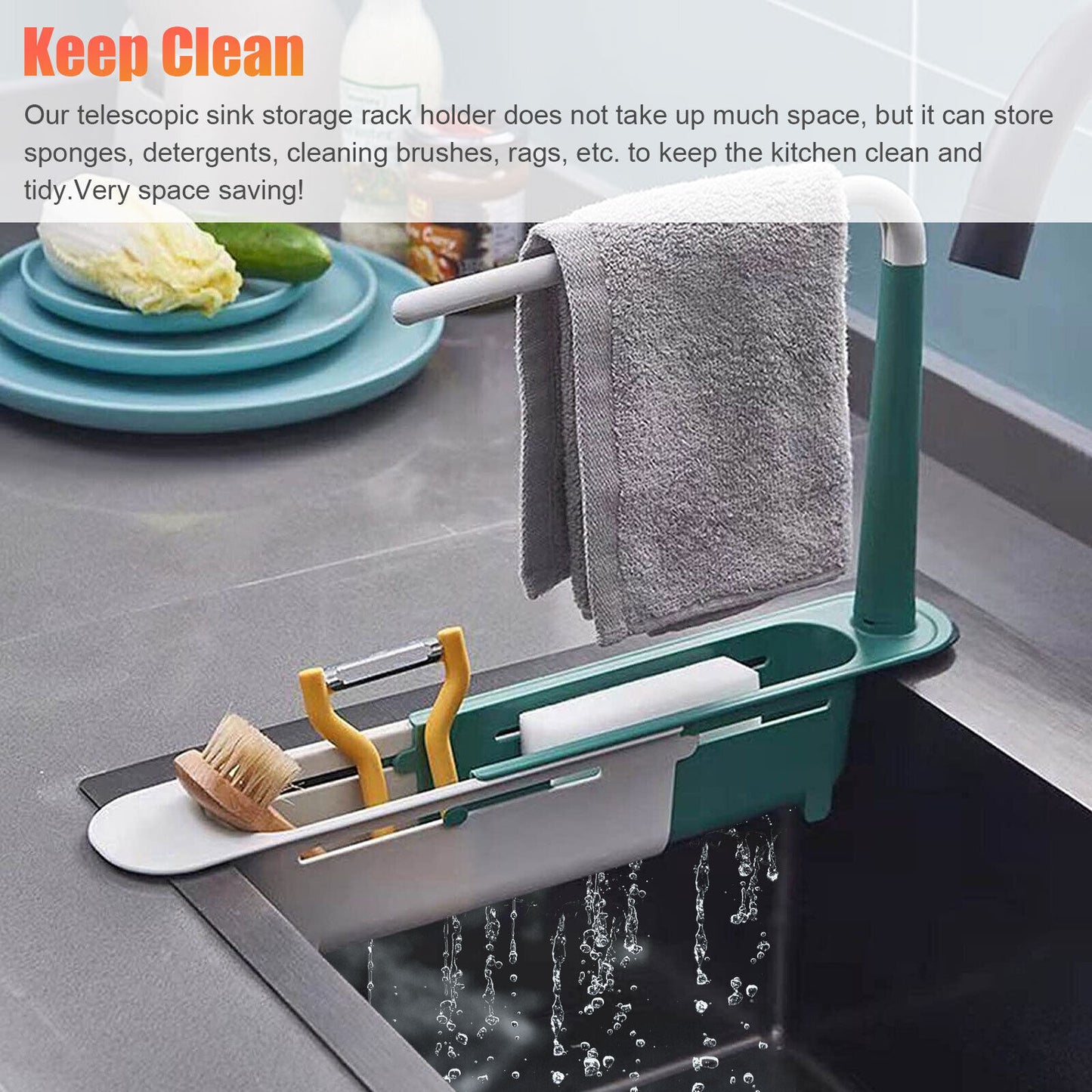 Sink Rack Telescopic Holder Expandable Storage Drain Kitchen Shelf Sponge Basket