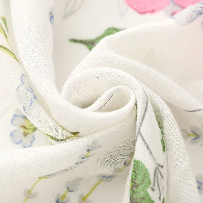 Women White Garden Floral Stole Scarf Summer Spring Soft Breathable Thin Shawl 07FC0E-D4 - KOEEK