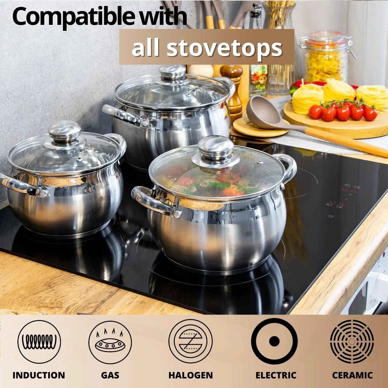 6 Piece Stainless Steel Induction Cookware Set -Dishwasher Safe with Lid, Silver 07FC0E-D4 - KOEEK