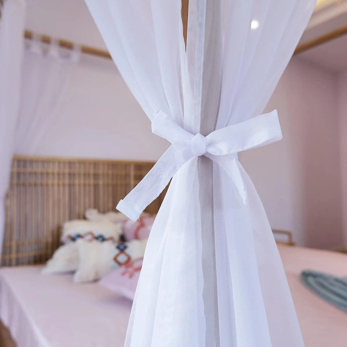 Sheer Canopy Bed Curtains for King, Queen, Full and Twin Bed, 4 Corner Bed 07FC0E-D4 - KOEEK