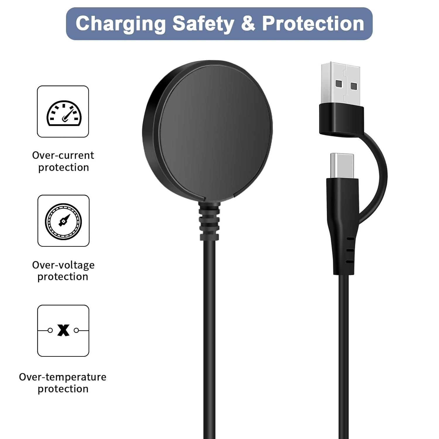 new Upgraded 2 in 1 USB Charger for Samsung Galaxy Watch Black 1Pack